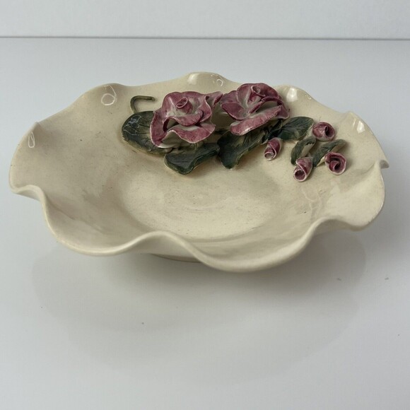 Handmade Studio Pottery Ceramic Floral Ruffled Bowl Signed - Picture 2 of 5